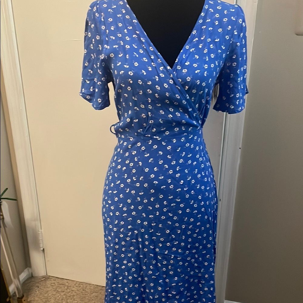 Blue Floral Wrap Dress